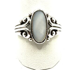 Vintage Sterling Silver Ring White Quartz Stone  Ring Size 11 Swirl Ring 925